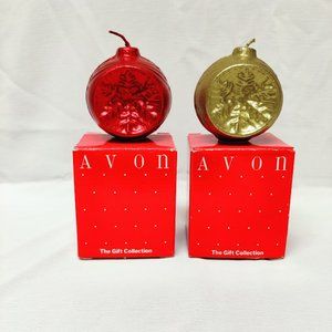 *SET OF 2* Avon Vintage “Glitter & Glow Holiday Ornament Candle” Red & Gold NEW